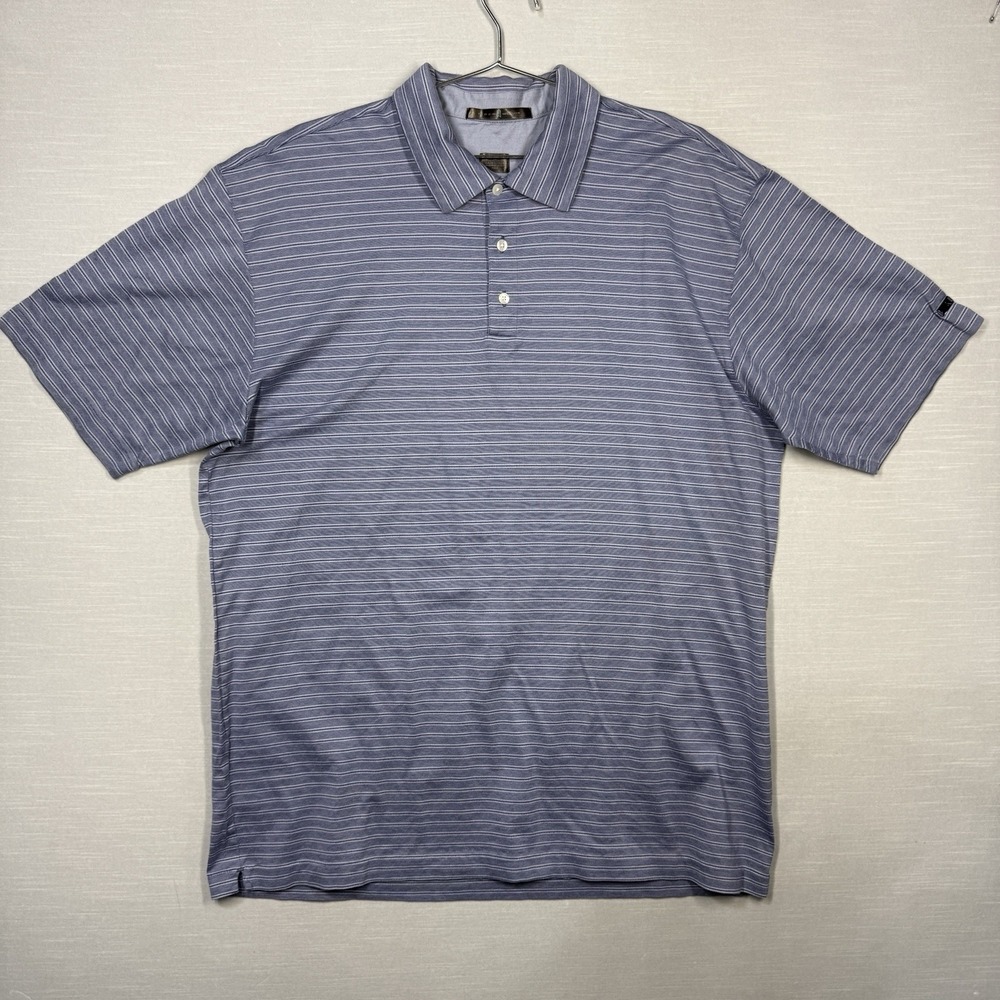 Vintage Nike‎ Tiger Woods Golf Polo Shirt Men XL Blue Stripe Short Sleeve Cotton